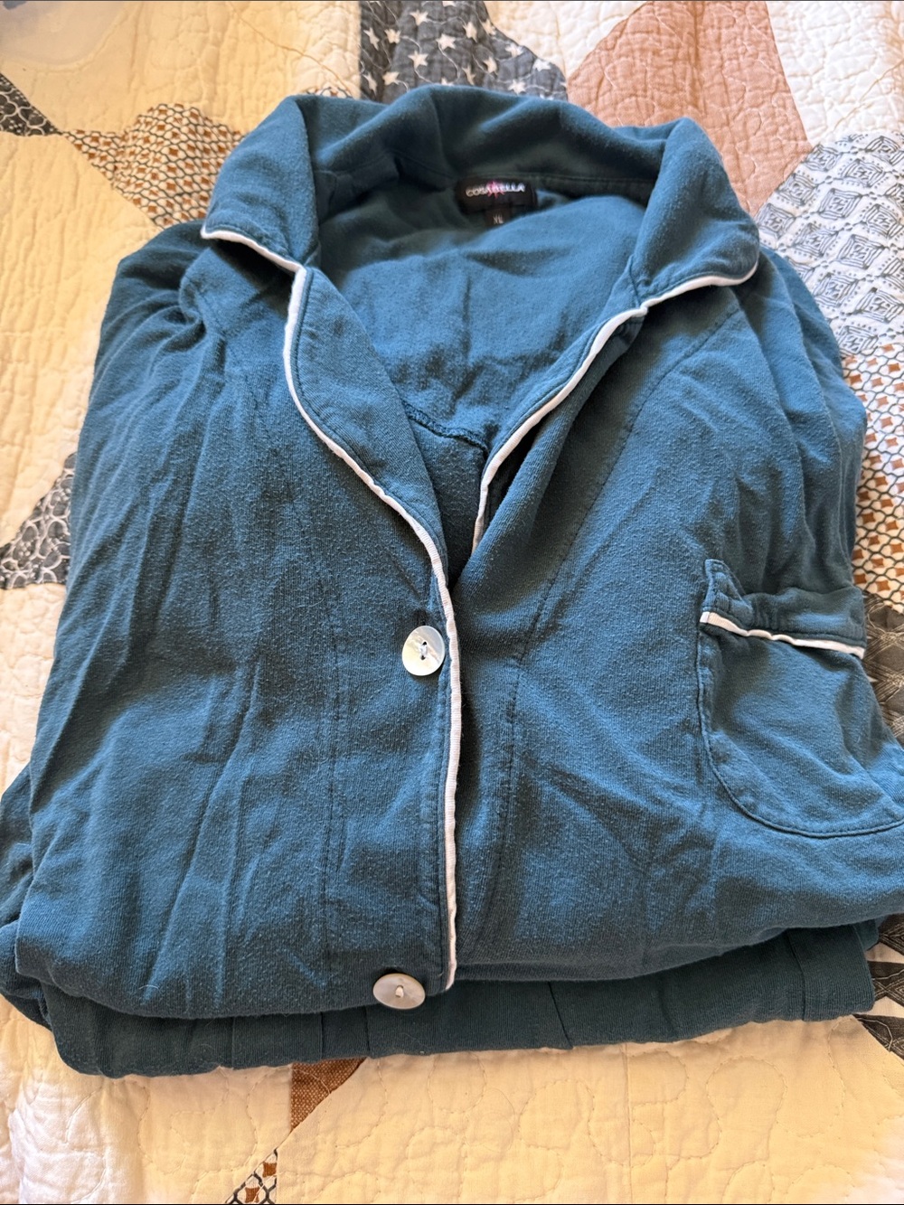 Cosabella Teal Pajama Top with White Piping
